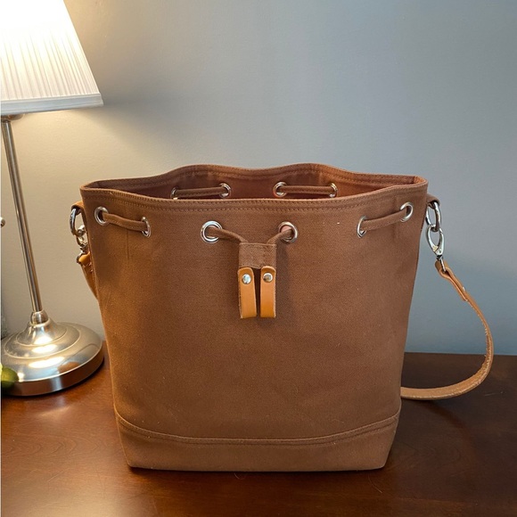 Canvas Bucket Bag with Leather Straps - Picture 1 of 7